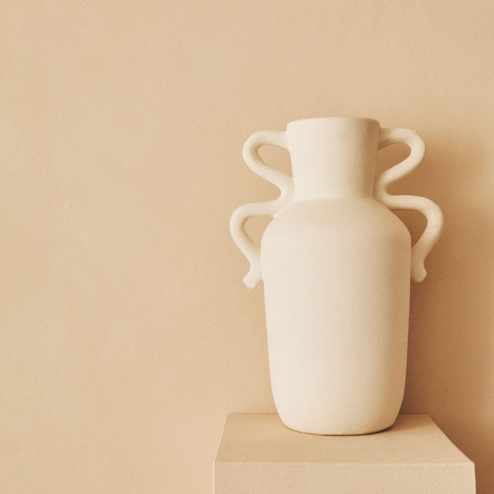 Sonata Large White Vase with Abstract Handles   Nicholas John Interiors