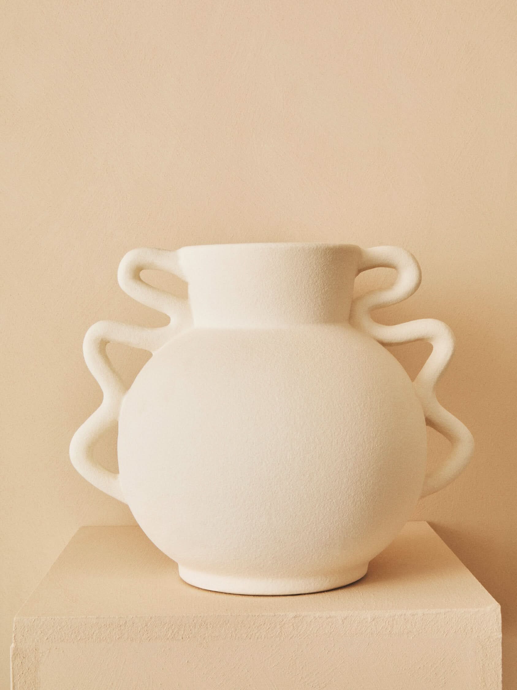 Sonata Small White Vase with Abstract Handles   Nicholas John Interiors
