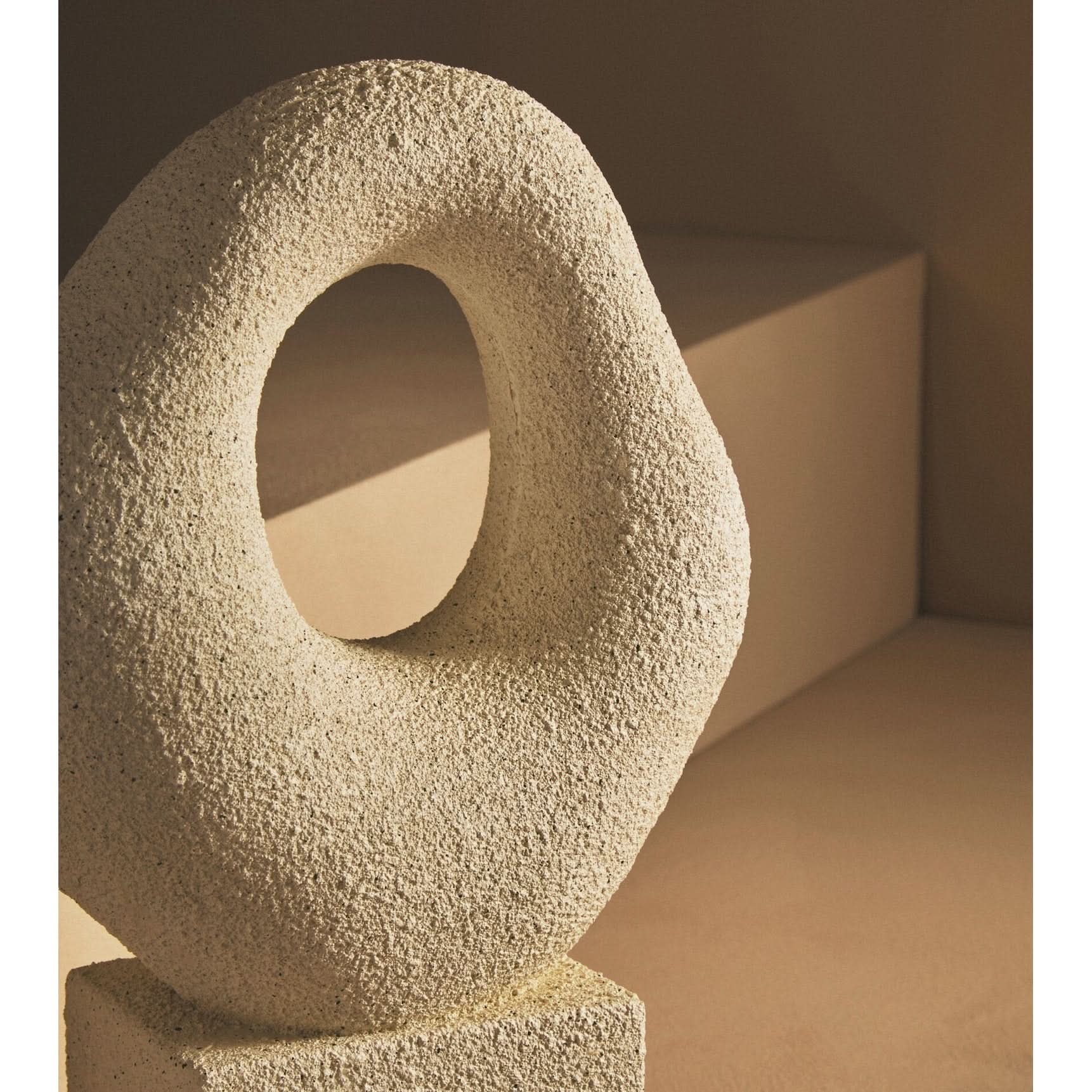 Broc Cream Textured Abstract Loop Sculpture On Pedestal   Nicholas John Interiors