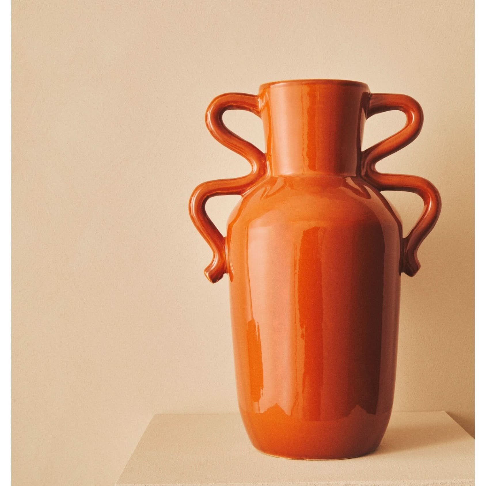 Sonata Large Burnt Orange Vase with Abstract Handles   Nicholas John Interiors