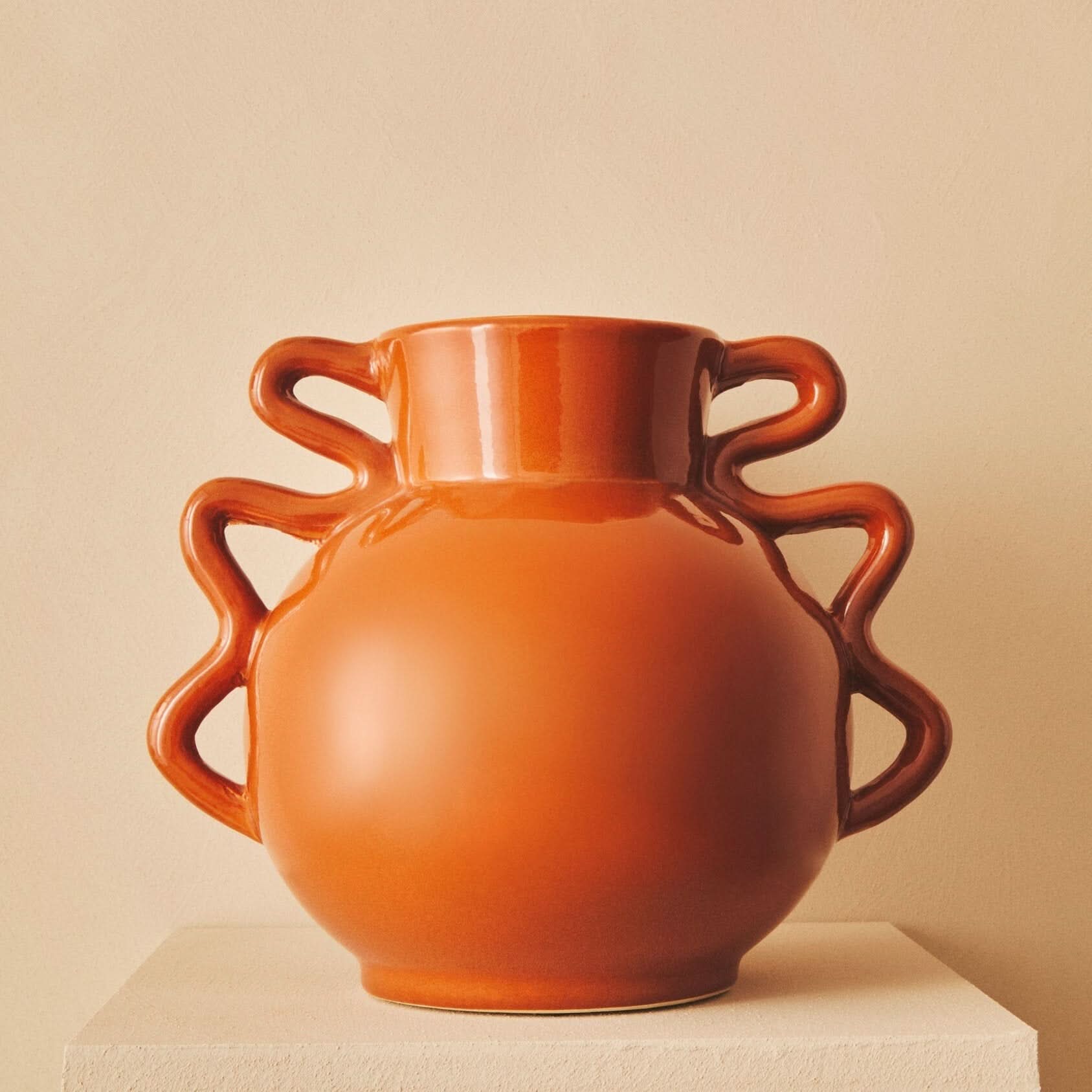 Sonata Small Burnt Orange Vase with Abstract Handles   Nicholas John Interiors