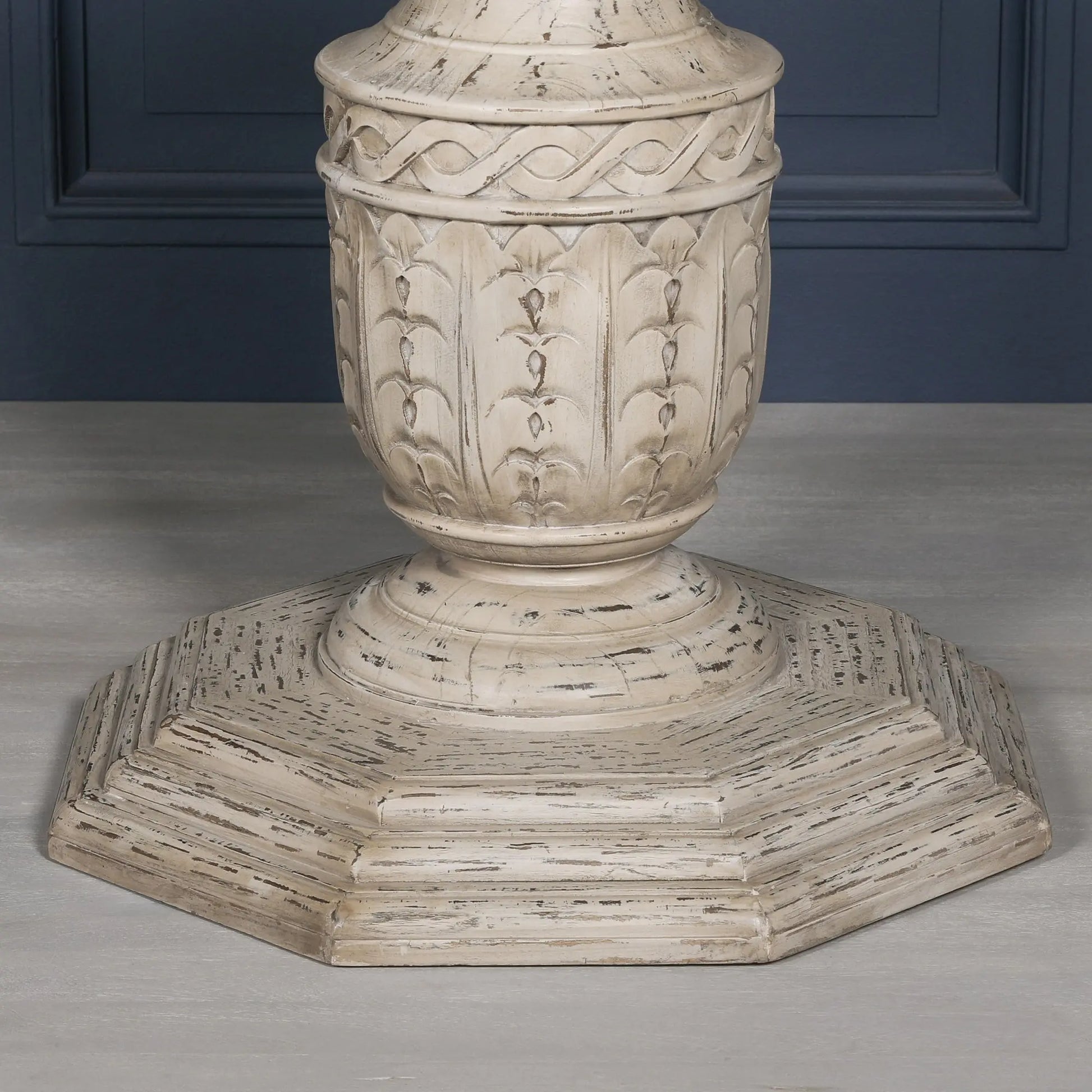 145cm Heavy Distressed Round Dining Table in White Cedar Wood   Nicholas John Interiors