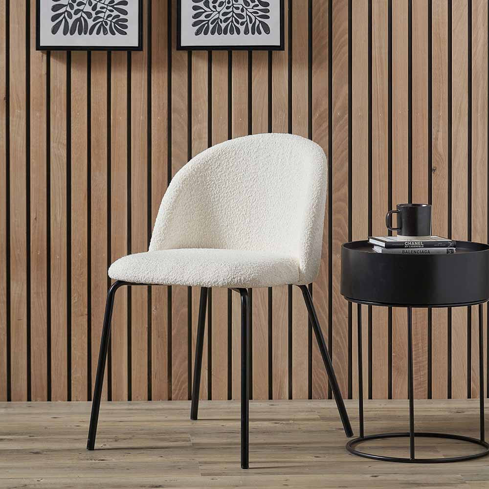 Turi Boucle Fabric and Black Metal Dining Chair