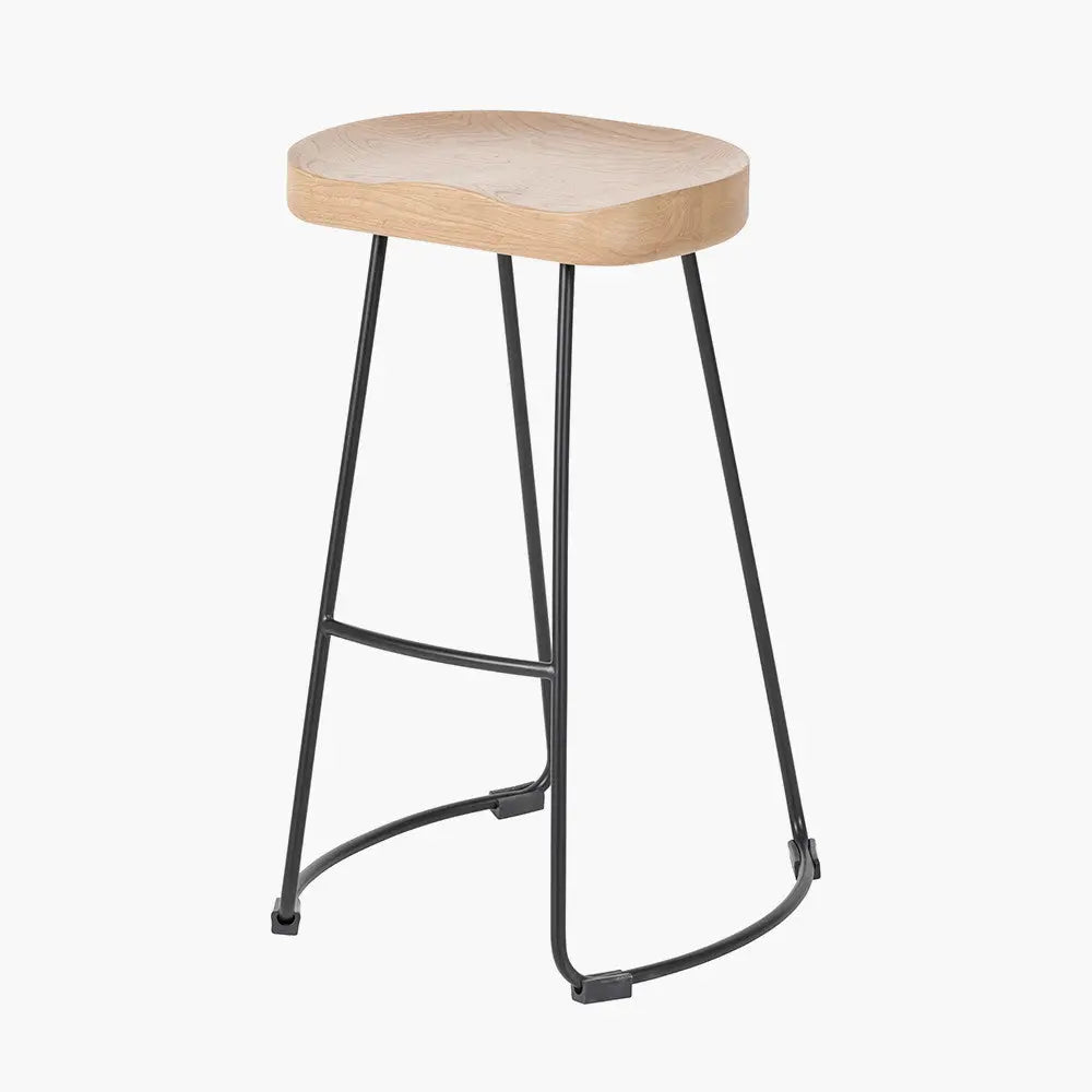 Laselle Ash Wood and Black Metal Bar Stool  Nicholas John Interiors