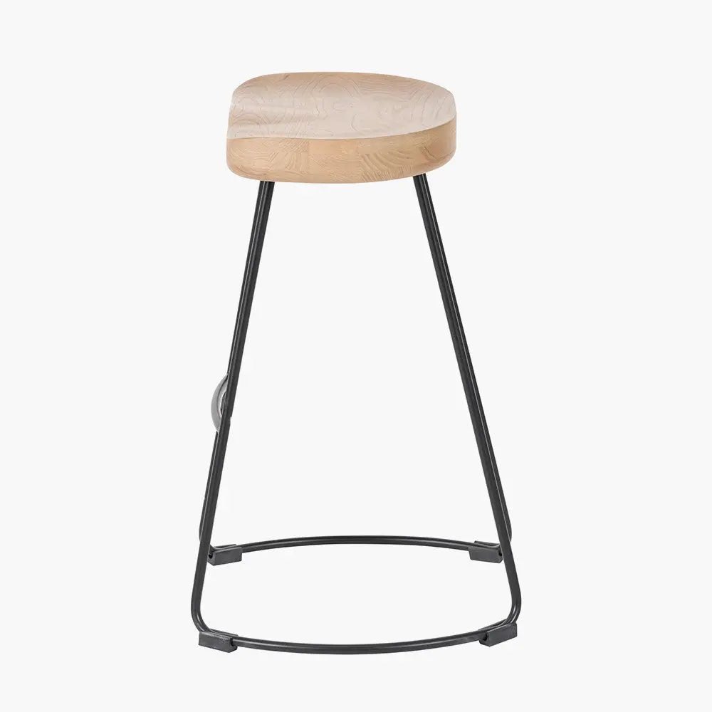 Laselle Ash Wood and Black Metal Bar Stool  Nicholas John Interiors