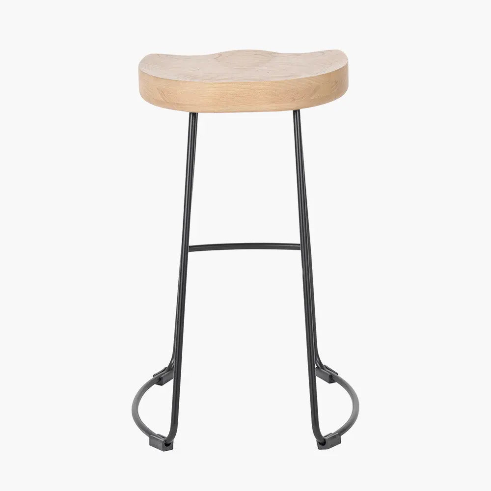 Laselle Ash Wood and Black Metal Bar Stool  Nicholas John Interiors
