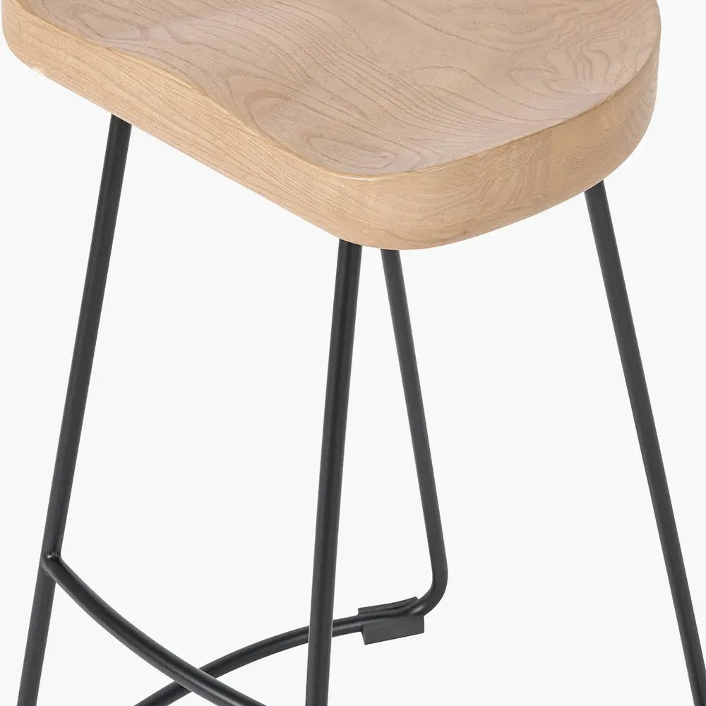 Laselle Ash Wood and Black Metal Bar Stool  Nicholas John Interiors