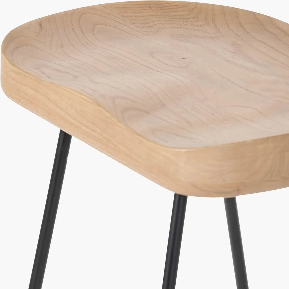 Laselle Ash Wood and Black Metal Bar Stool  Nicholas John Interiors