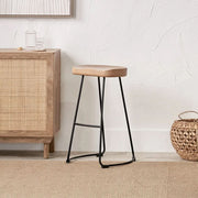 Laselle Ash Wood and Black Metal Bar Stool  Nicholas John Interiors