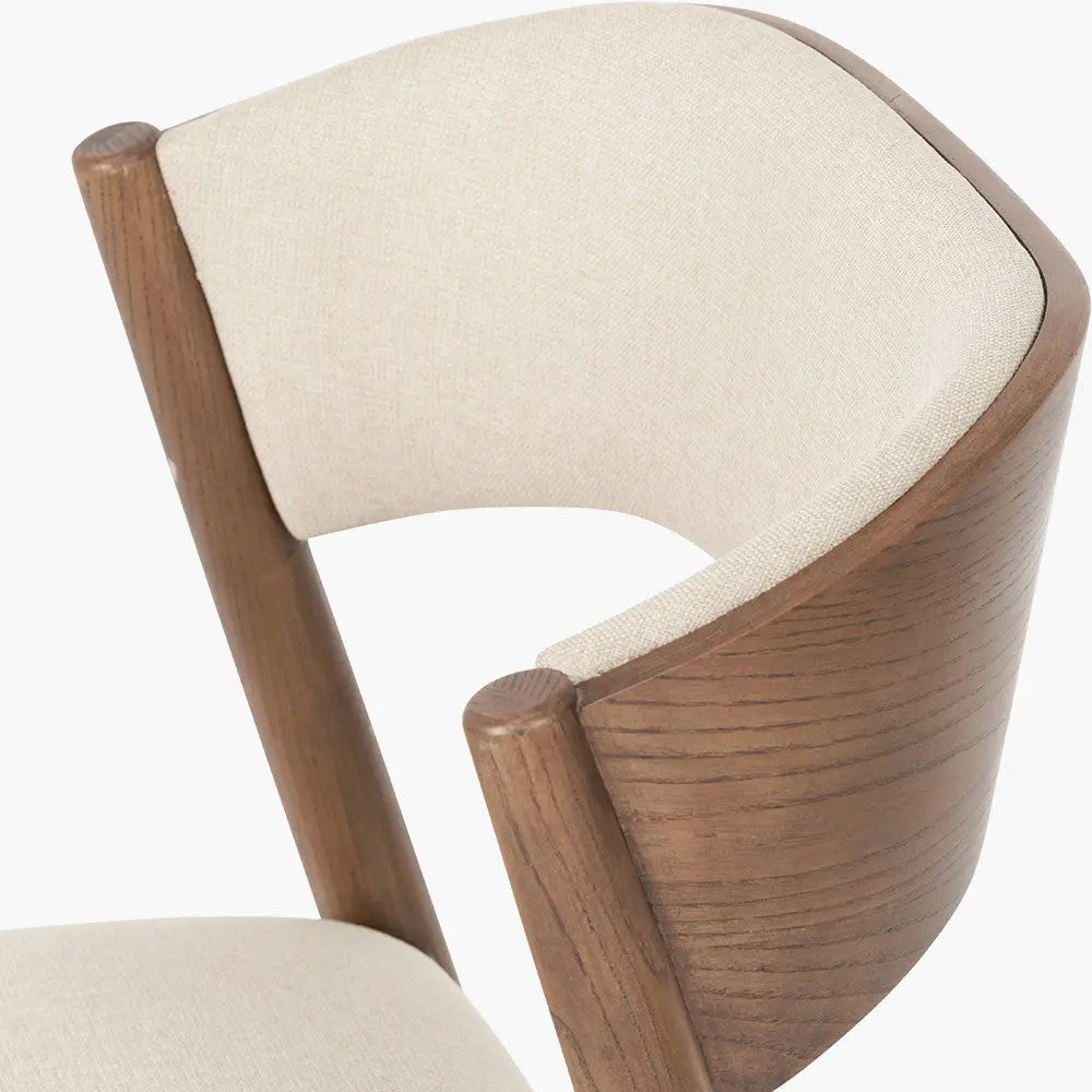 Elias Natural Linen and Dark Ash Wood Curved Back Dining Chair Pacific Lifestyle