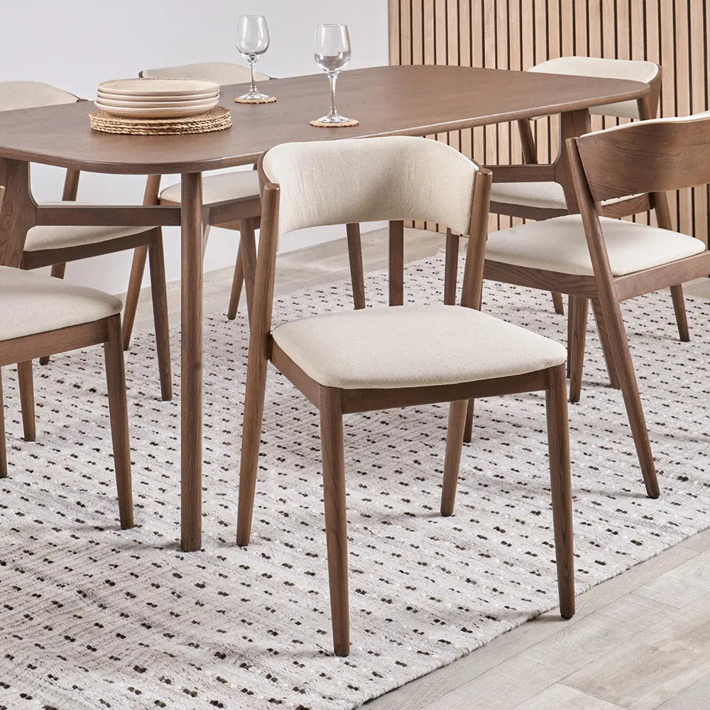 Elias Natural Linen and Dark Ash Wood Curved Back Dining Chair Pacific Lifestyle