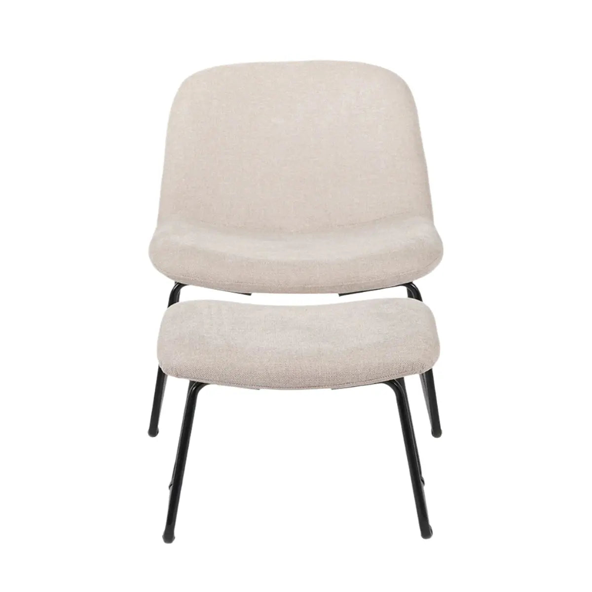 Chiara Natural Chenille and Black Metal Lounging Chair and Footstool  Nicholas John Interiors