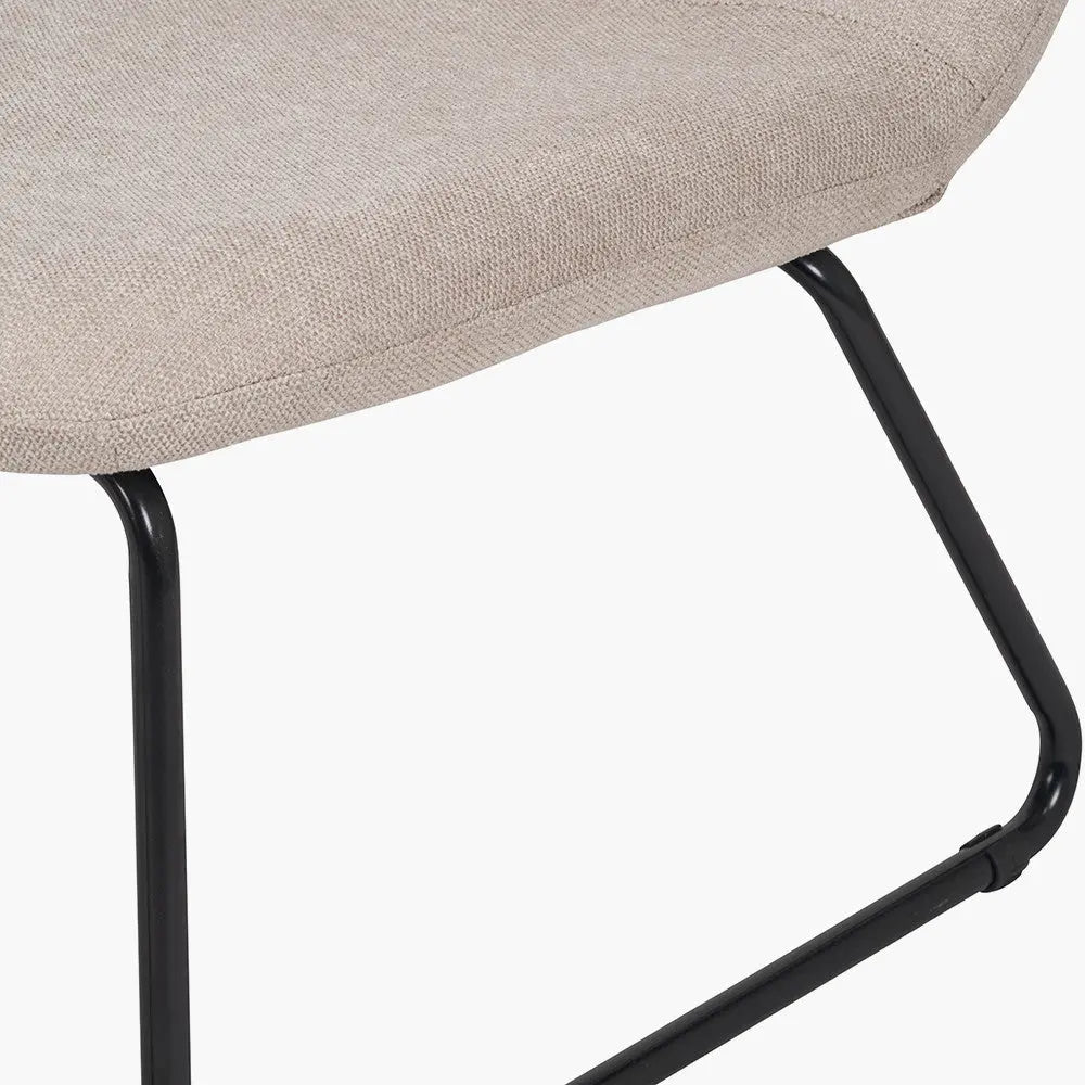 Chiara Natural Chenille and Black Metal Lounging Chair and Footstool  Nicholas John Interiors