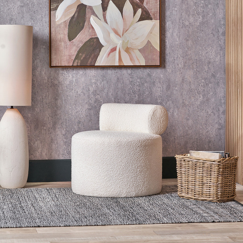 Assisi White Boucle Fabric Modern Occasional Chair