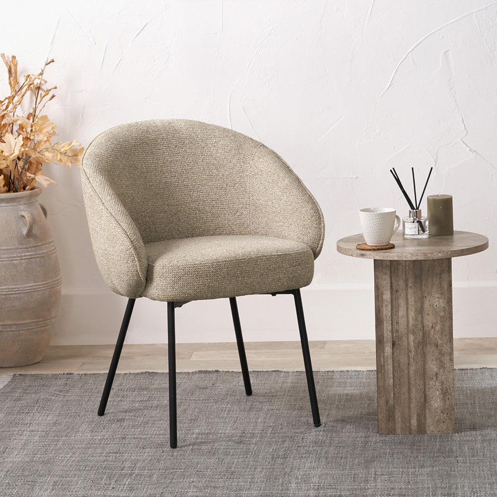 Kelsby Mocha Textured Marl Chenille and Black Metal Tub Dining Chair