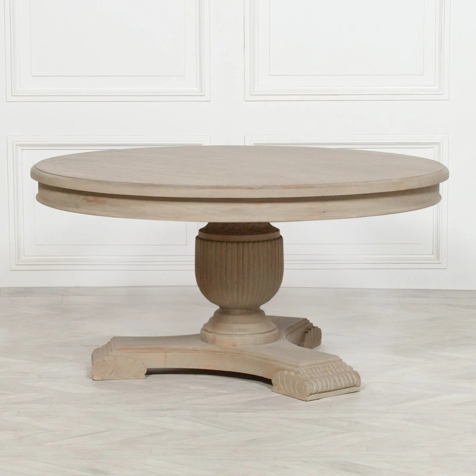 150cm Rustic Round Dining Table in Handcrafted White Cedar Wood   Nicholas John Interiors