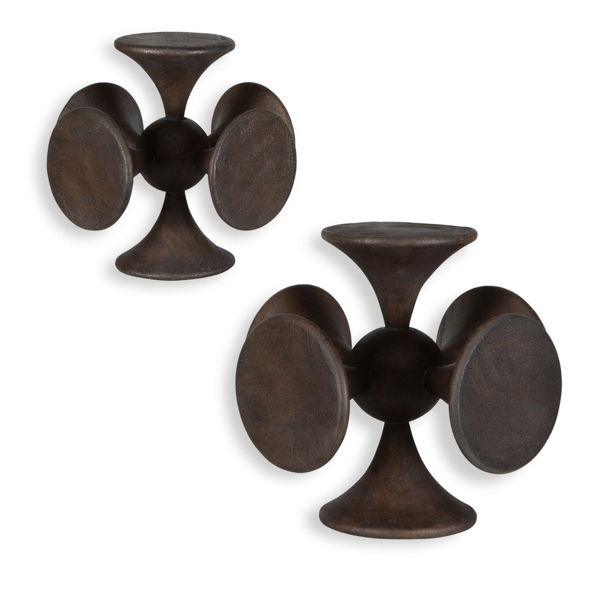 Balanced Harmony Dark Wooden Sculptures, Set of 2