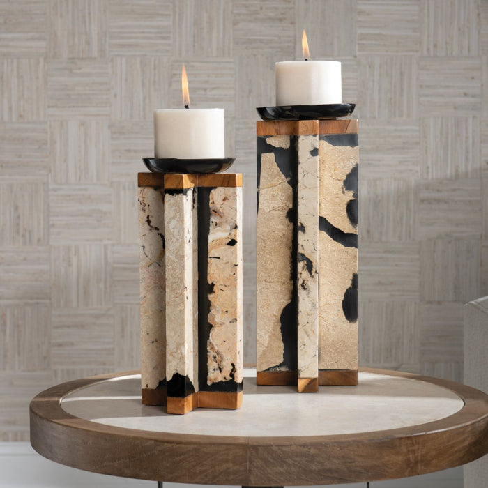 Uttermost Illini Set of 2 Stone Candleholders