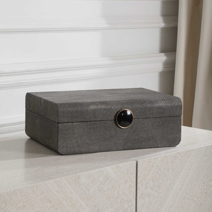 Uttermost Lalique Art Deco Decorative Box in Smoke Grey Shagreen
