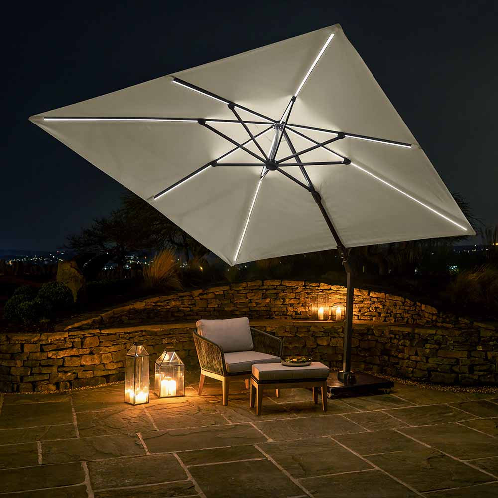 Glow Challenger T2 3m Square Champagne Free Arm Parasol Pacific Lifestyle