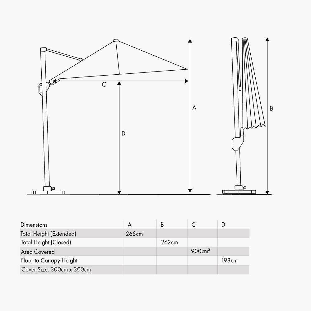 Glow Challenger T2 3m Square Sandstone / Champagne Free Arm Parasol