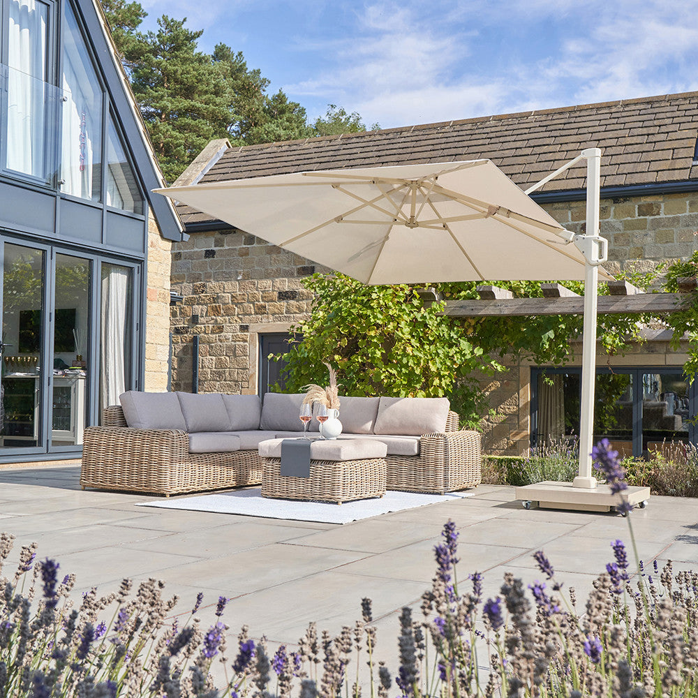 Challenger T2 3m Square Sandstone / Champagne Free Arm Parasol Pacific Lifestyle
