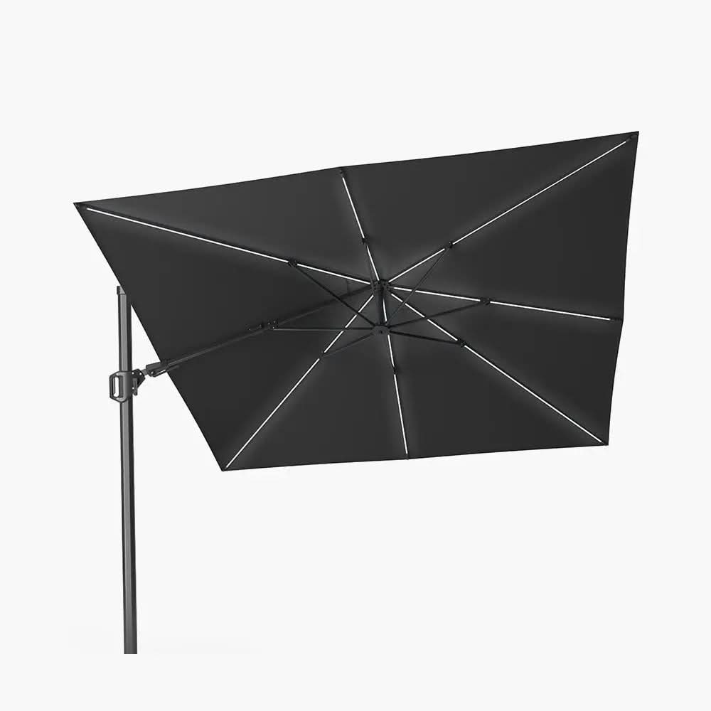 Glow Challenger T2 3m Square Premium Faded Black Free Arm Parasol  Nicholas John Interiors
