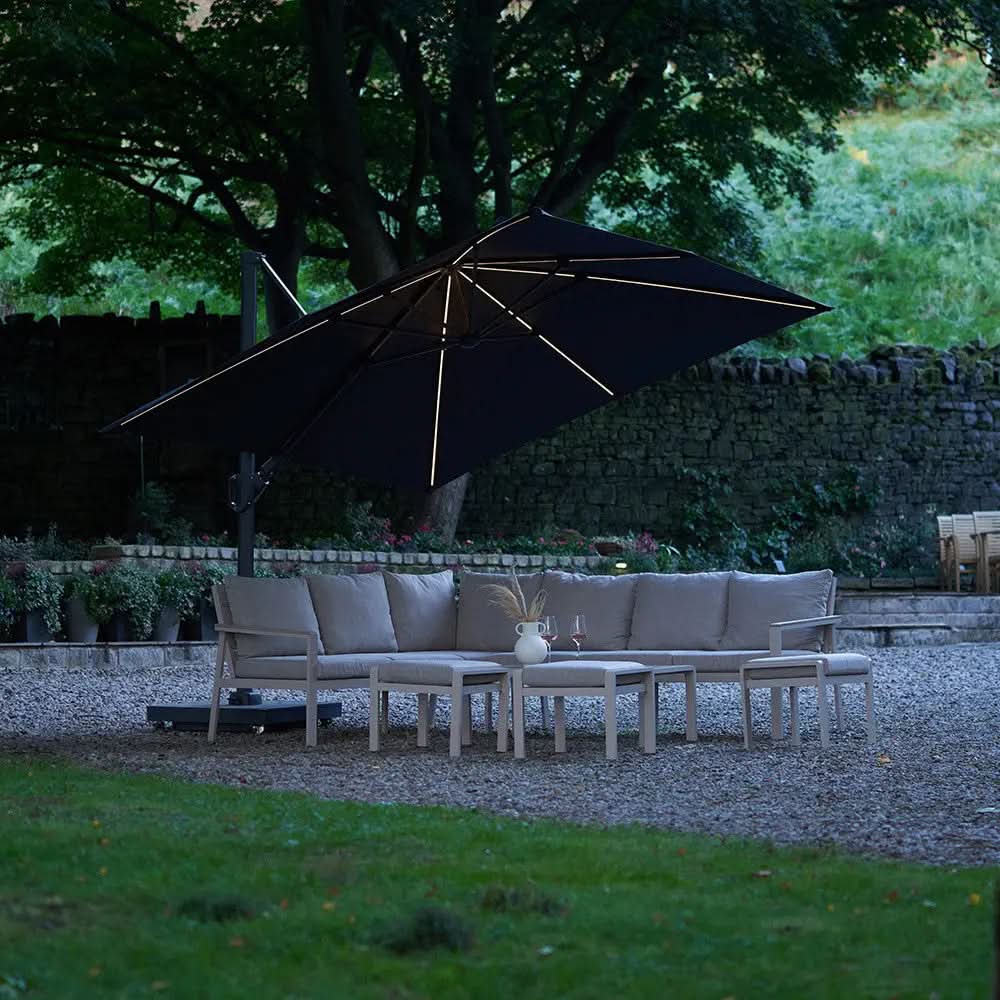 Glow Challenger T2 3m Square Premium Faded Black Free Arm Parasol  Nicholas John Interiors