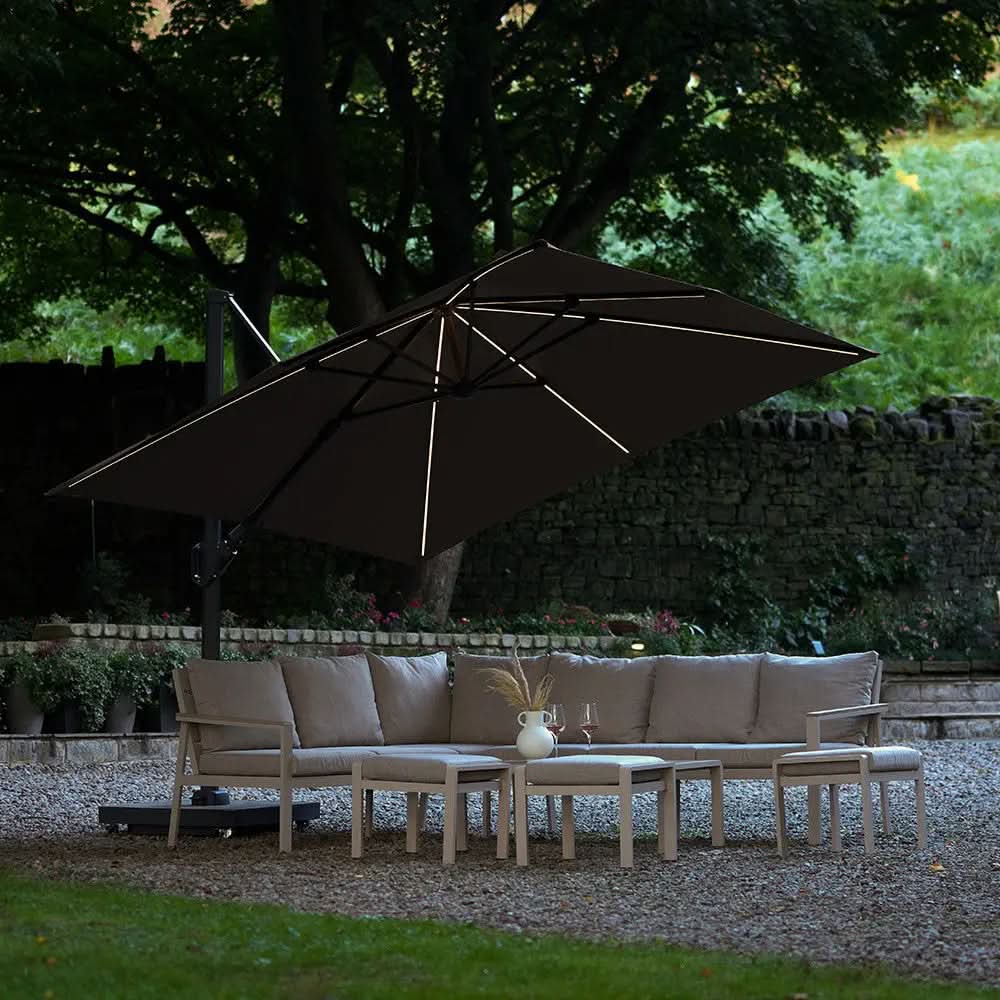 Glow Challenger T2 3m Square Premium Havana Taupe Free Arm Parasol  Nicholas John Interiors
