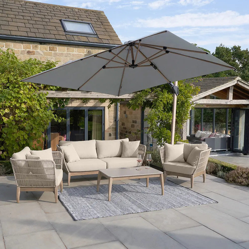 Challenger Teak T2 3m Square Premium Manhattan Grey Free Arm Parasol  Nicholas John Interiors