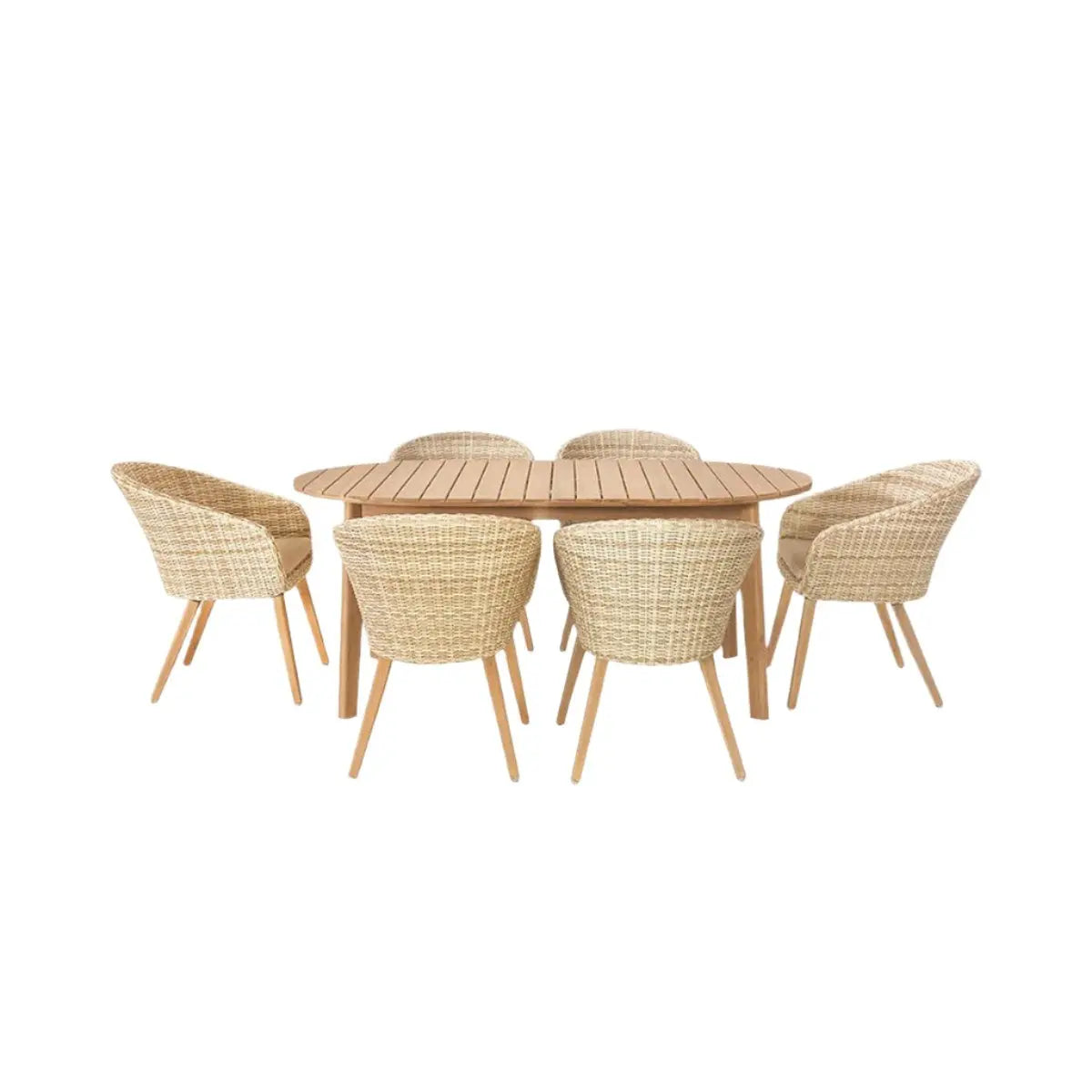 Caroon Outdoor 6 Seater Dining Set - Light Acacia Wood  Nicholas John Interiors