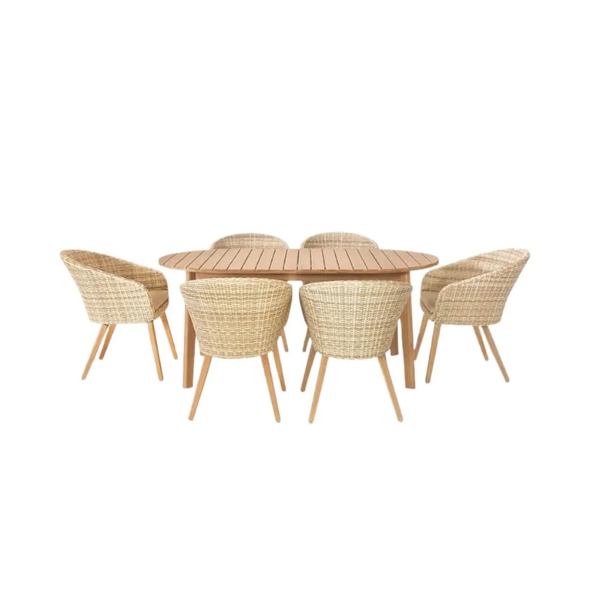 Caroon Outdoor 6 Seater Dining Set - Light Acacia Wood  Nicholas John Interiors