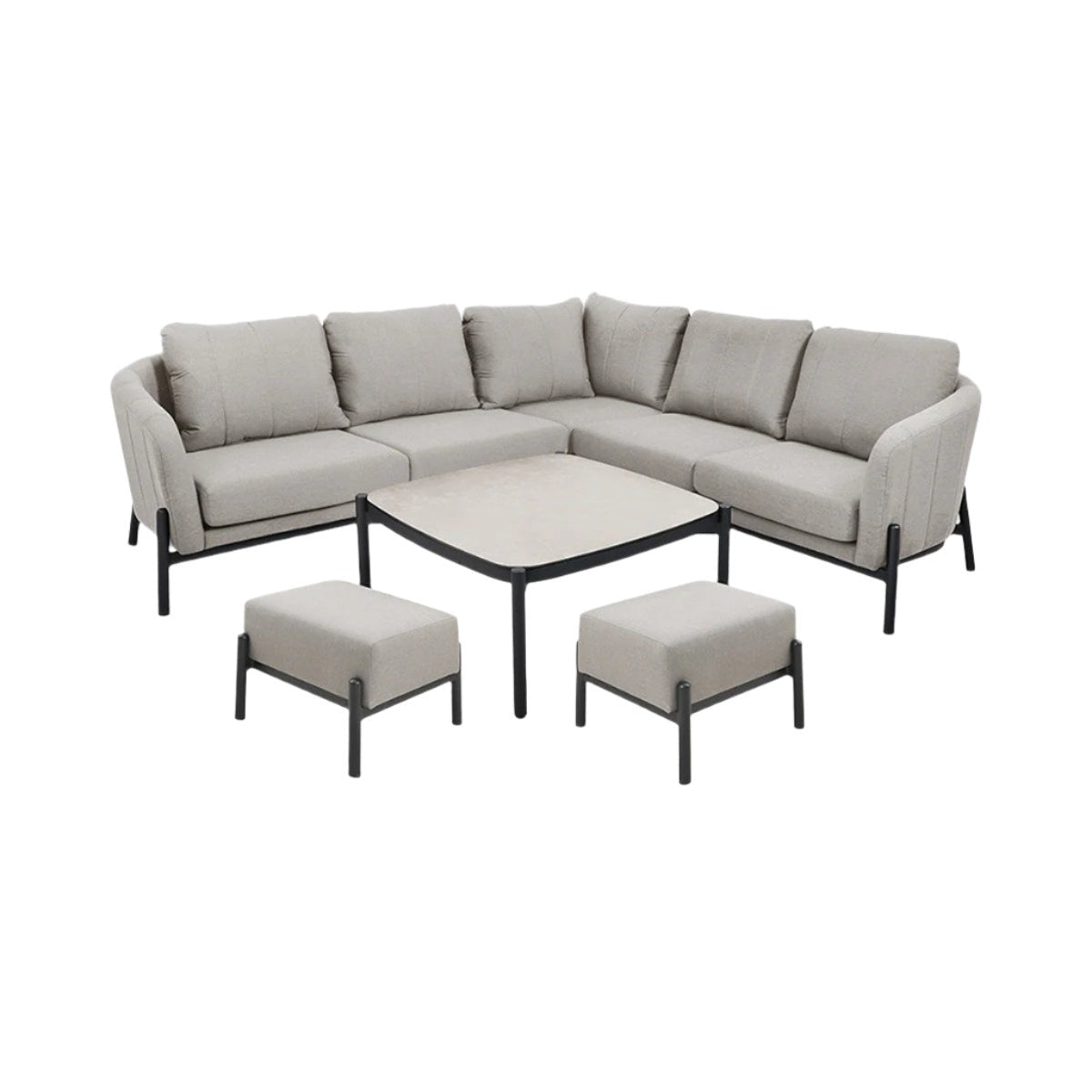 Nori Small Outdoor Corner Seating Set with Coffee Table and Footstools - Putty Pacific Lifestyle