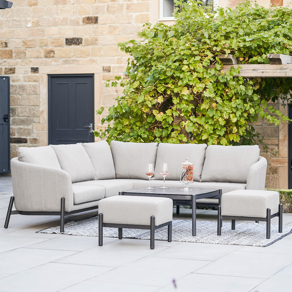Nevada Putty Small Outdoor Corner Seating Set with Coffee Table & Footstools - Pacific Lifestyle