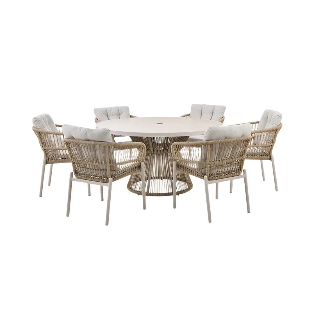 Martic Outdoor 6 Seater Dining Set in Light Acacia Wood - Pacific Lifestyle  Nicholas John Interiors