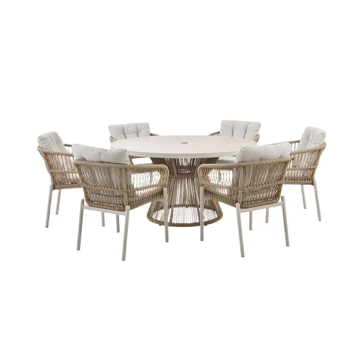 Martic Outdoor 6 Seater Dining Set in Light Acacia Wood - Pacific Lifestyle  Nicholas John Interiors