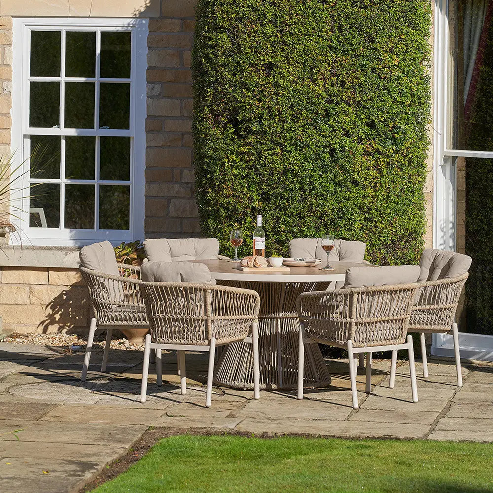 Martic Outdoor 6 Seater Dining Set in Light Acacia Wood - Pacific Lifestyle  Nicholas John Interiors
