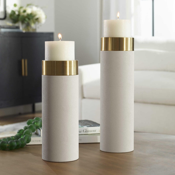 Uttermost Wessex White Pillar Candleholders - Set of 2