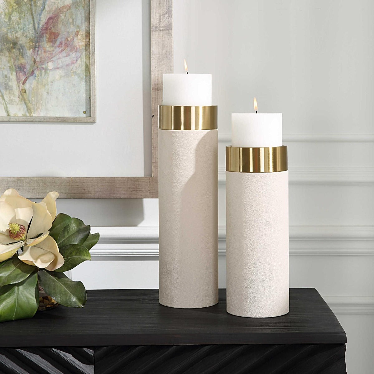 Uttermost Wessex White Pillar Candleholders - Set of 2