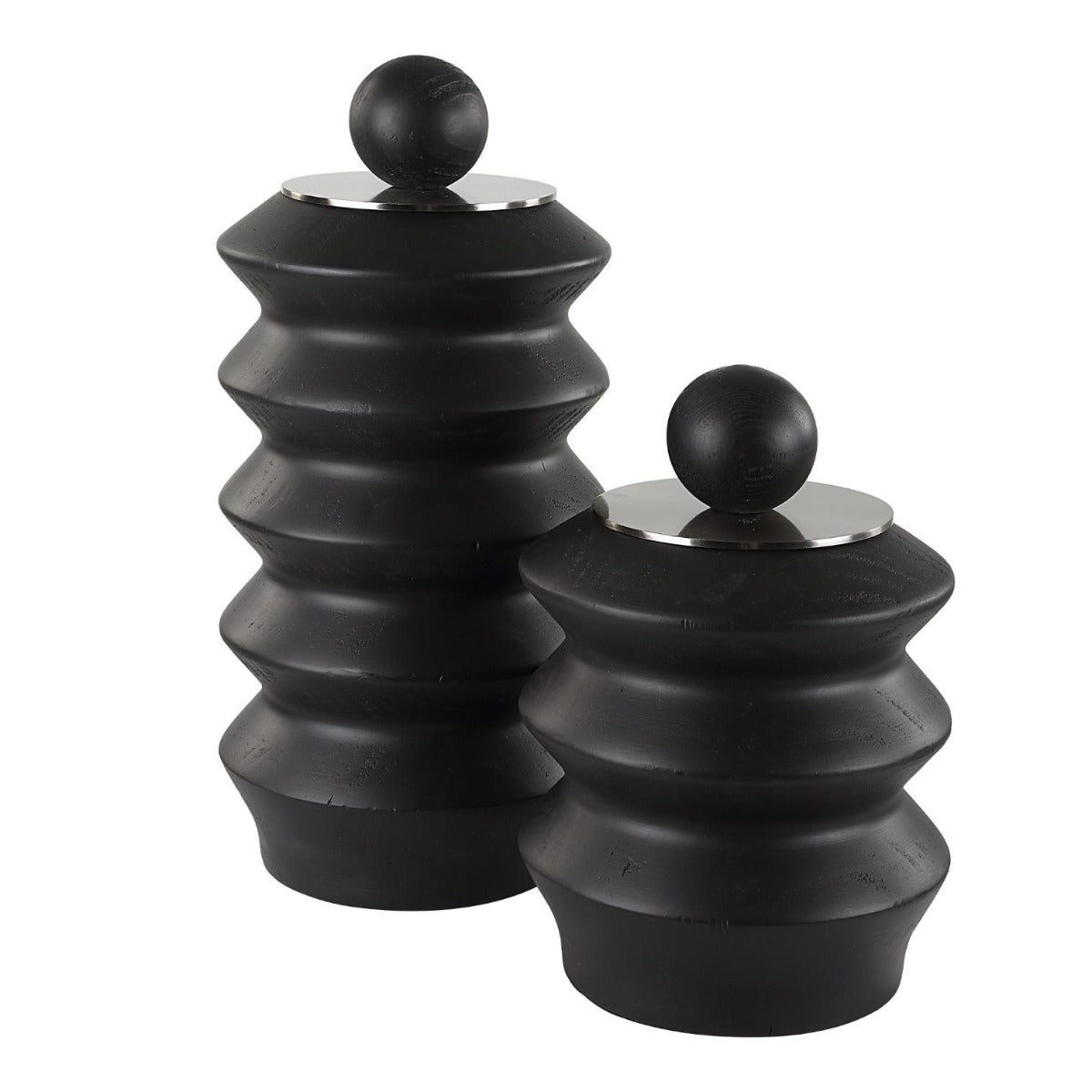 Accordion Black Wood Containers, Set of 2