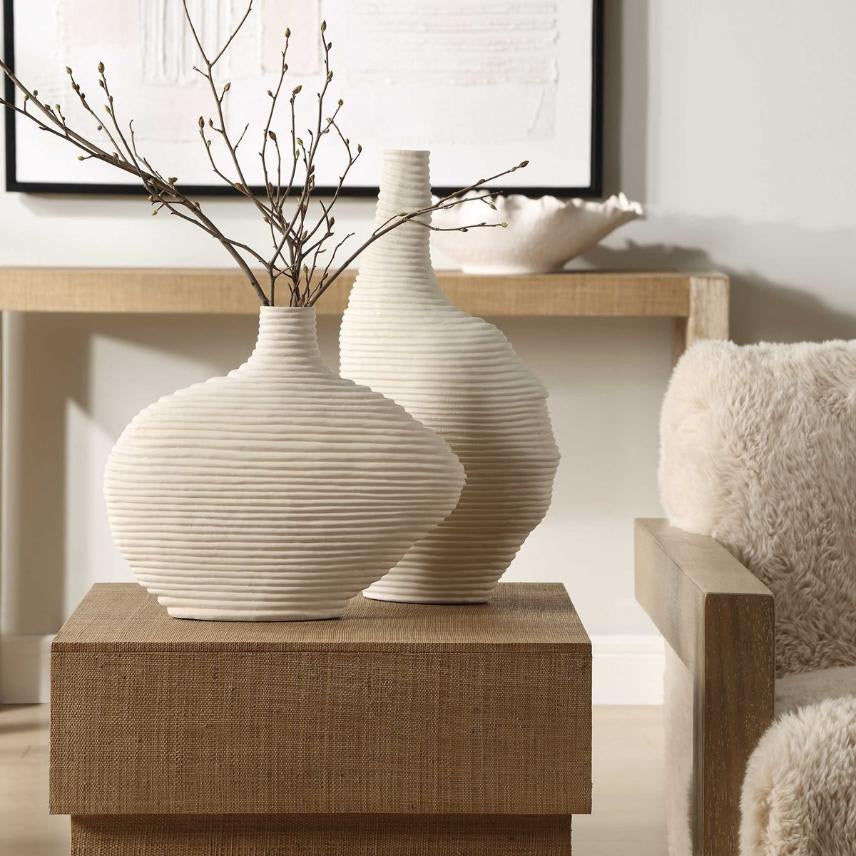 Uttermost Duostacked Matte White Vases, Set of 2