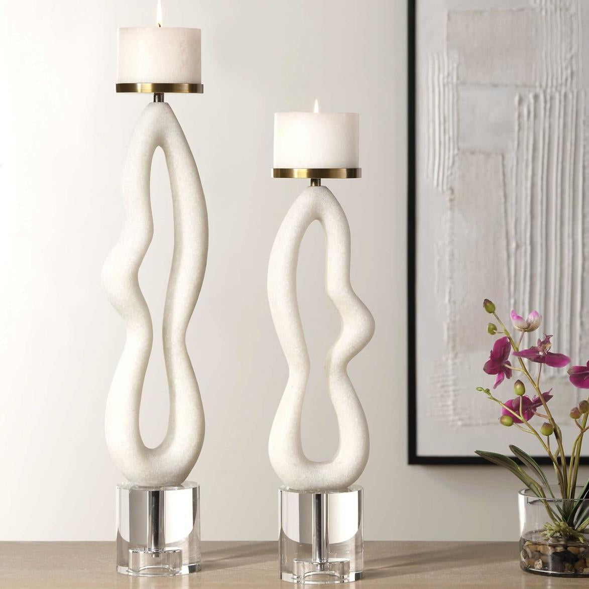 Uttermost Feamelo Ivory Stone Candleholders, Set of 2