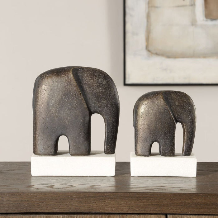 Uttermost Timeless Tusk Elephant Sculptures in Bronze - Set of 2