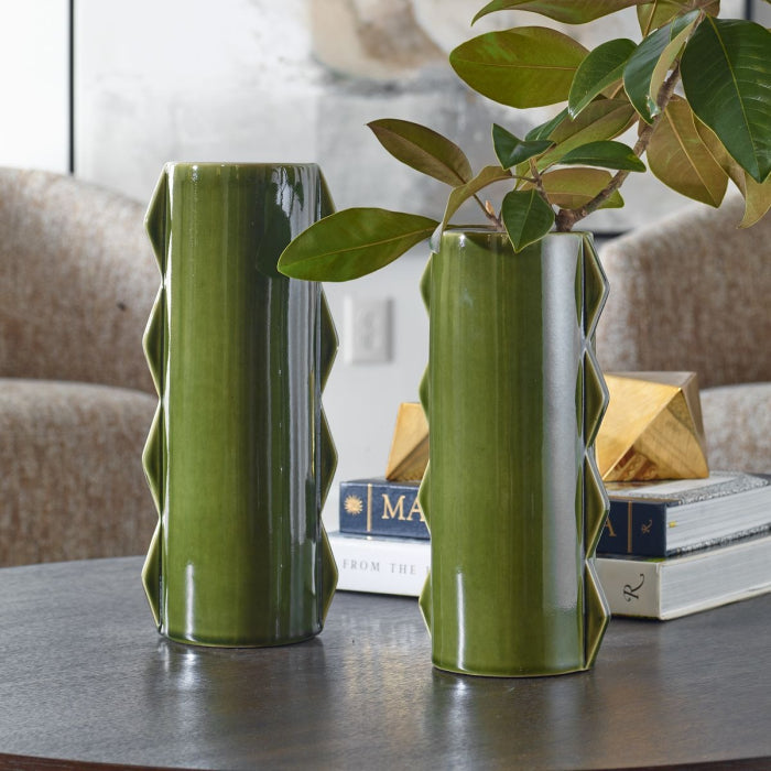 Uttermost Meander Indoor-Outdoor Green Vases, Set of 2