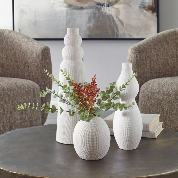 Uttermost Forma White Indoor-Outdoor Ceramic Vases, Set of 3
