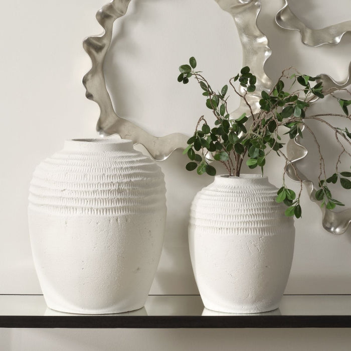 Uttermost Luna Ridge White Ceramic Vases Set of 2