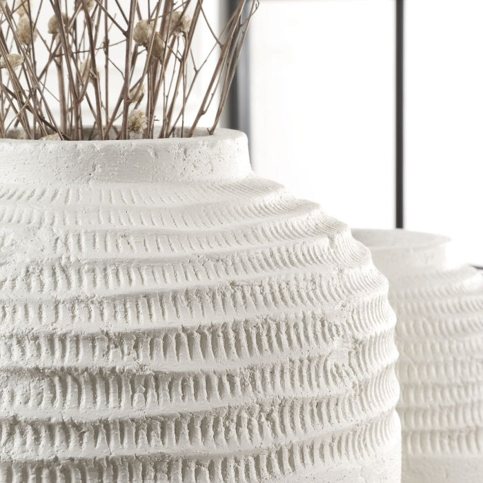 Uttermost Luna Ridge White Ceramic Vases Set of 2