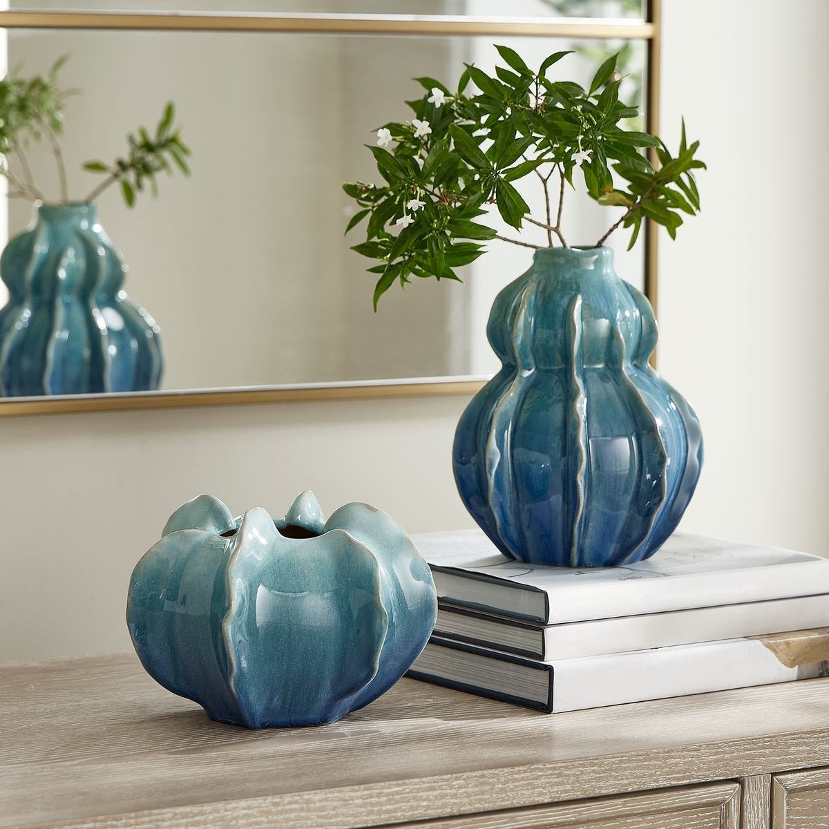 Uttermost Ocean Wave Outdoor Glazed Vases Set of 2