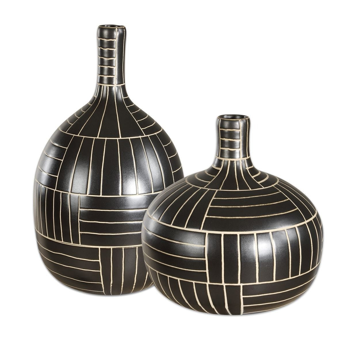 Graphite Stride Geometric Vases Set of 2