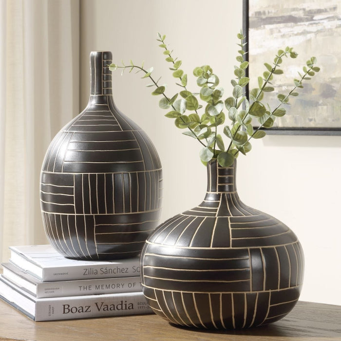 Uttermost Graphite Stride Geometric Vases Set of 2